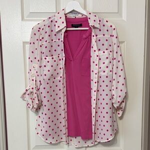 2 for 1 Pink Polka Dot Blouse and sleeveless Top